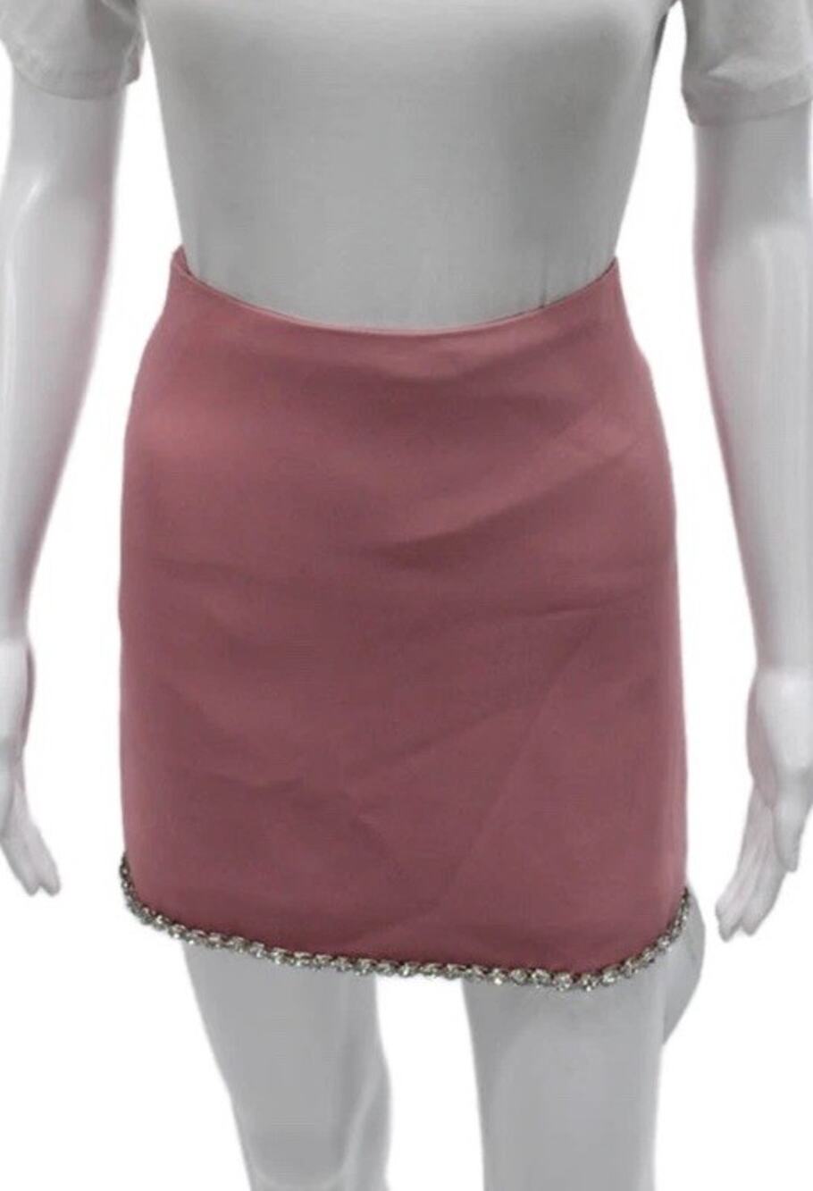 David Koma Embellished Cady Crystal Jewel Diamond Trim Mini Skirt Pink- Size 6